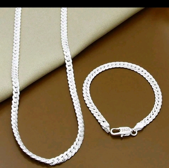 NEW 2pcs Set - 16" 925 STERLING SILVER FLAT SNAKE CHAIN NECKLACE & 8" BRACELET - Picture 4 of 14